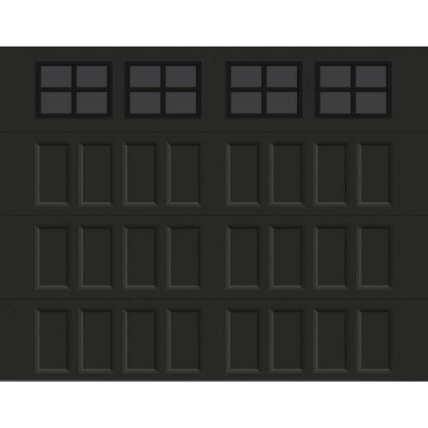 Clopay Bridgeport Steel Narrow Panel 9ft. x 7ft. Insulated 18.4 R-Value Matte Lustra Black Garage Door with windows