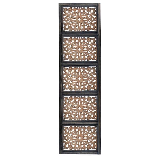 20 in. x 72 in. Wood Brown Handmade Intricately Carved Floral Wall Decor