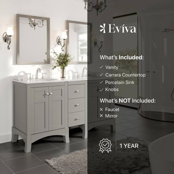 Eviva New Jersey 60 in. W x 22 in. D x 34 in. H Freestanding Double Sinks Bath Vanity in Gray with White Carrara Marble Top