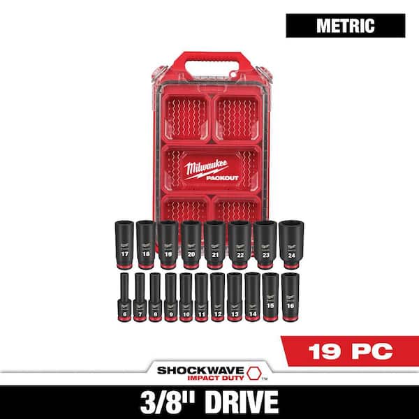 SHOCKWAVE Impact-Duty 3/8 in. Drive Metric Deep Well Impact PACKOUT Socket Set (19-Piece)
