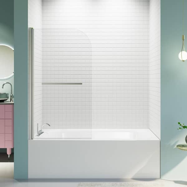 31 in. W x 55 in. H Frameless Pivot Tub Doors Panel Polished Chrome with 1/4 in. Thick SGCC Tempered (6mm) Clear Glass