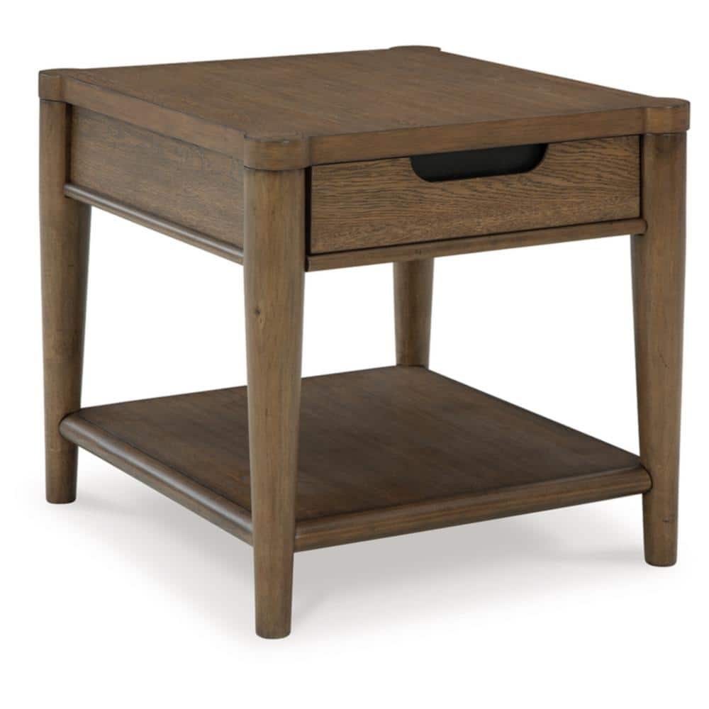 Brown Wood Rectangular End Table with Storage Drawer