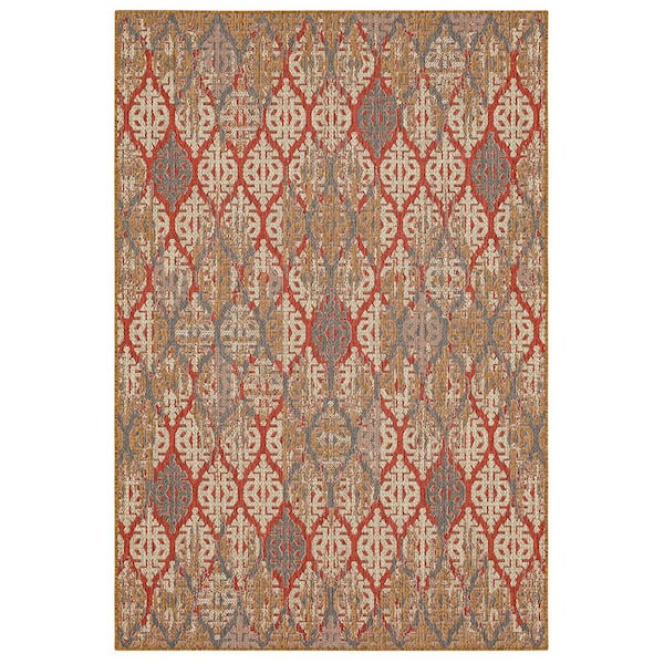 Mohawk Home Marbella Rust 5 ft. 3 in. x 7 ft. 6 in. Ikat Indoor/Outdoor Area Rug