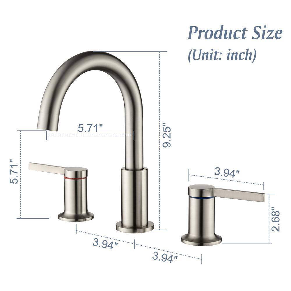 Brushed Nickel 8-Inch Widespread Double Handle Bathroom Faucet
