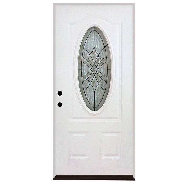 Steves & Sons 32 in. x 80 in. Webville Oval Lite 2-Panel Primed White Steel Prehung Front Door