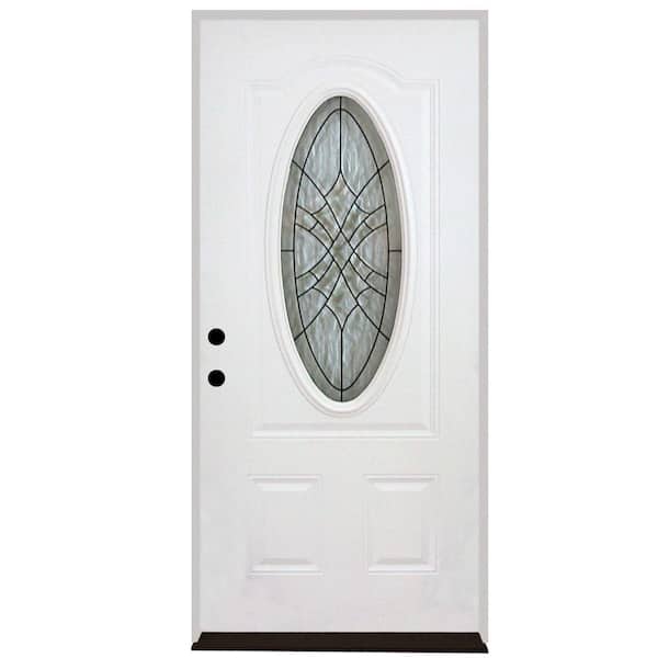 Steves & Sons 36 in. x 80 in. Webville Oval Lite 2-Panel Primed White Steel Prehung Front Door