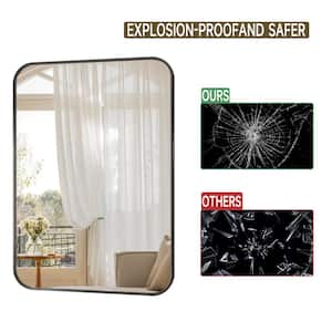 30 in. W x 40 in. H Rectangular Modern Aluminum Alloy Framed Rounded Black Wall Mirror