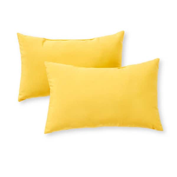 Greendale Home Fashions Solid Sunbeam Yellow Lumbar Outdoor Throw Pillow (2-Pack)