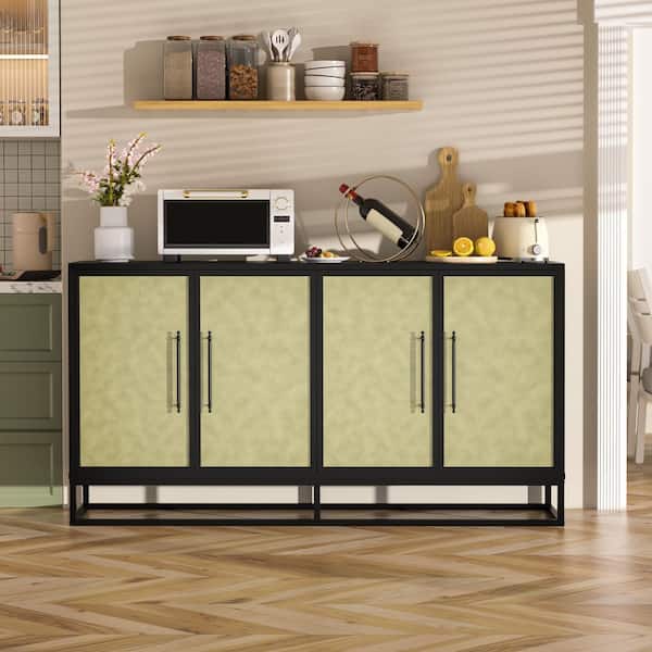 61.5 in. W Particle Board 4-Doors Food Pantry Cabinet Wood Kitchen Cabinet with Adjustable Shelves in Green