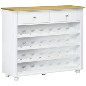 Wine Bar Cabinet, Modern Buffet Cabinet, Kitchen Sideboard with 28-Bottle Wine Rack, 2 Storage Drawers for Home, White
