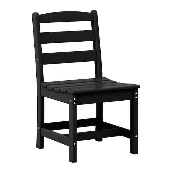 Shoreside All-Weather Plastic Outdoor Patio Armless Dining Side Chair, Black
