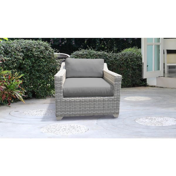 TK CLASSICS Cushioned Fairmont Wicker Outdoor Arm Lounge Chair with Gray Cushions
