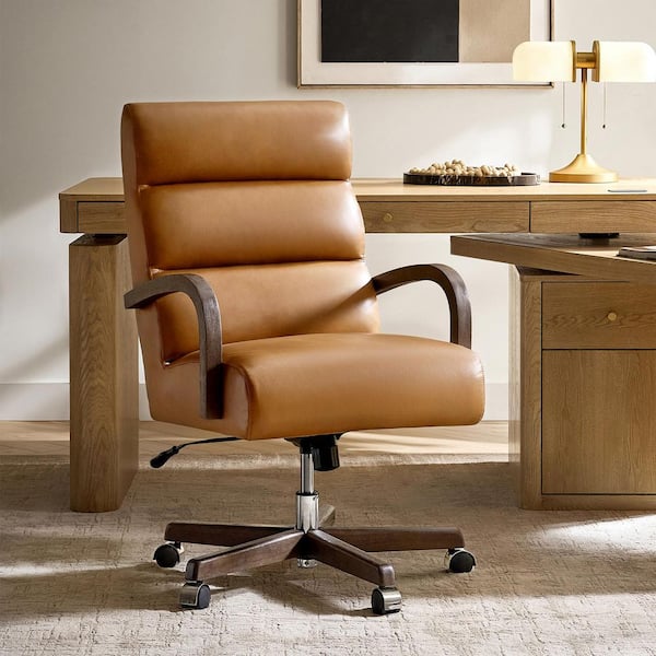 Soott Modern Genuine Leather Upholstery Office Chair in Camel