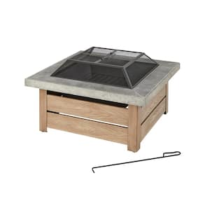 Stoneham 34 in. x 15.5 in. Square Steel Wood Fire Pit with Tile Top