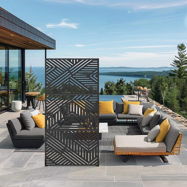 Dovelina Ivan 72 in. Galvanized Steel Garden Fence Outdoor Privacy Screen Garden Screen Panels in Black