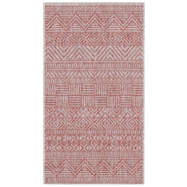 Courtyard Beige/Rust 3 ft. x 5 ft. Striped Tribal Chevron Indoor/Outdoor Area Rug