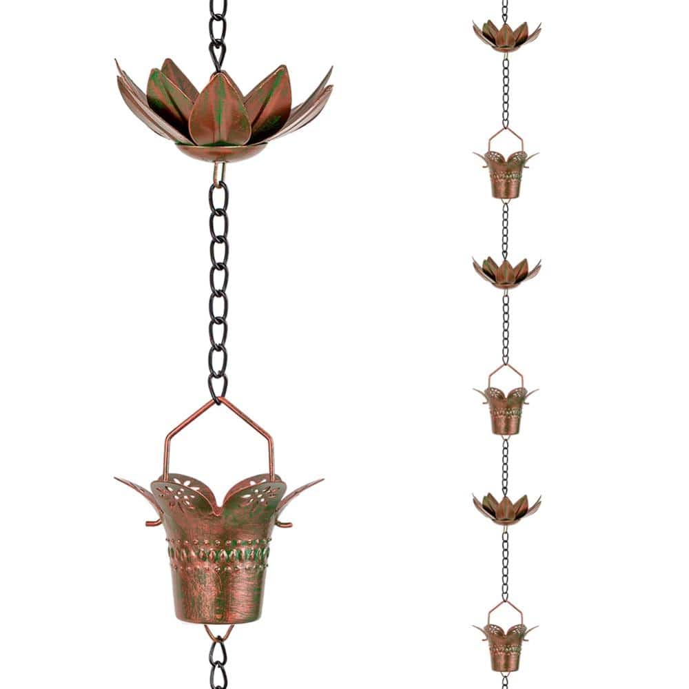 10 ft Rain Chain Adjustable Lotus Cup Downspout Replacement Copper Tone 16 Piece price history on PriceWatchPro