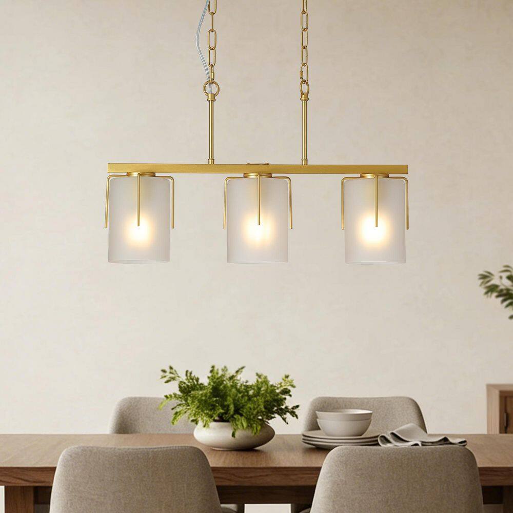 Phira 3 Light Gold Linear with Frosted Glass Shades Chandelier for Dining Room Hallway Entryway with No Bulbs Included price history on PriceWatchPro