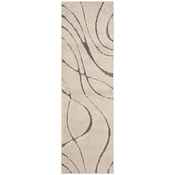 SAFAVIEH Florida Shag Cream/Gray 2 ft. x 7 ft. Solid Runner Rug