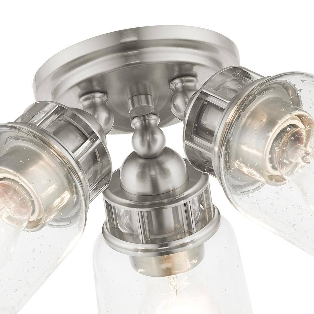 Brushed Nickel 3-Light Flush Mount with Clear Seeded Glass