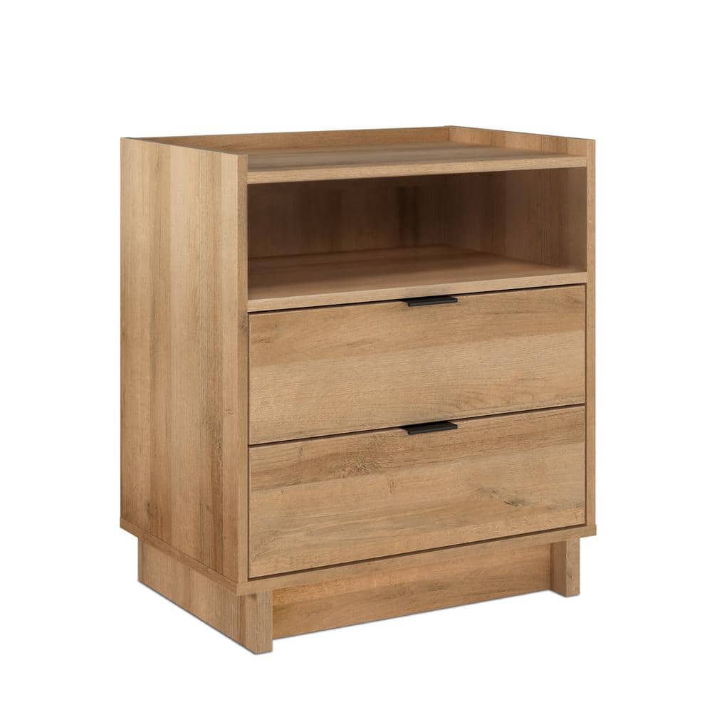 Oak Pine 3-Drawer Modern Nightstand with Shelf