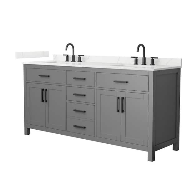 Beckett 72 in. Double Freestanding Dark Gray Bath Vanity with Giotto Quartz Top (Assembled)