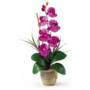 21 in. Artificial Phalaenopsis Silk Orchid Flower Arrangement in Orchid