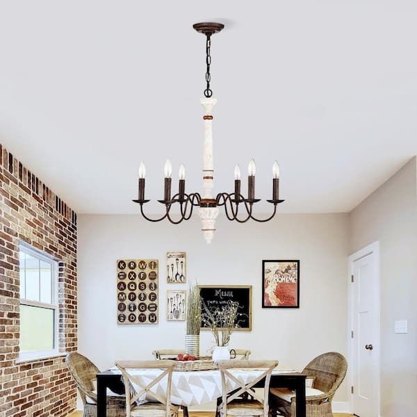 Jushua 6-Light Retro White and Rust Color Chandelier, Pendant