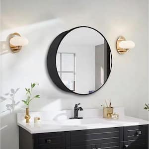 24 in. W x 24 in. H Small Round Black Aluminum Surface Or Recessed Mount Bathroom Medicine Cabinet with Mirror