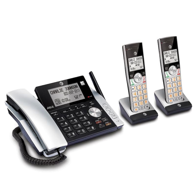 DECT 6.0 Expandable Cordless Phone with Answering System and Caller ID, Silver/Black with 2 Handsets