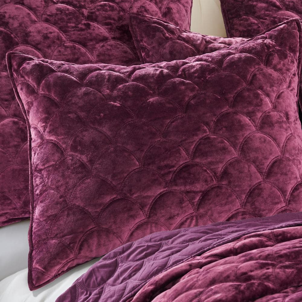 Plum Velvet King Reversible Quilt with Scallop Quilting
