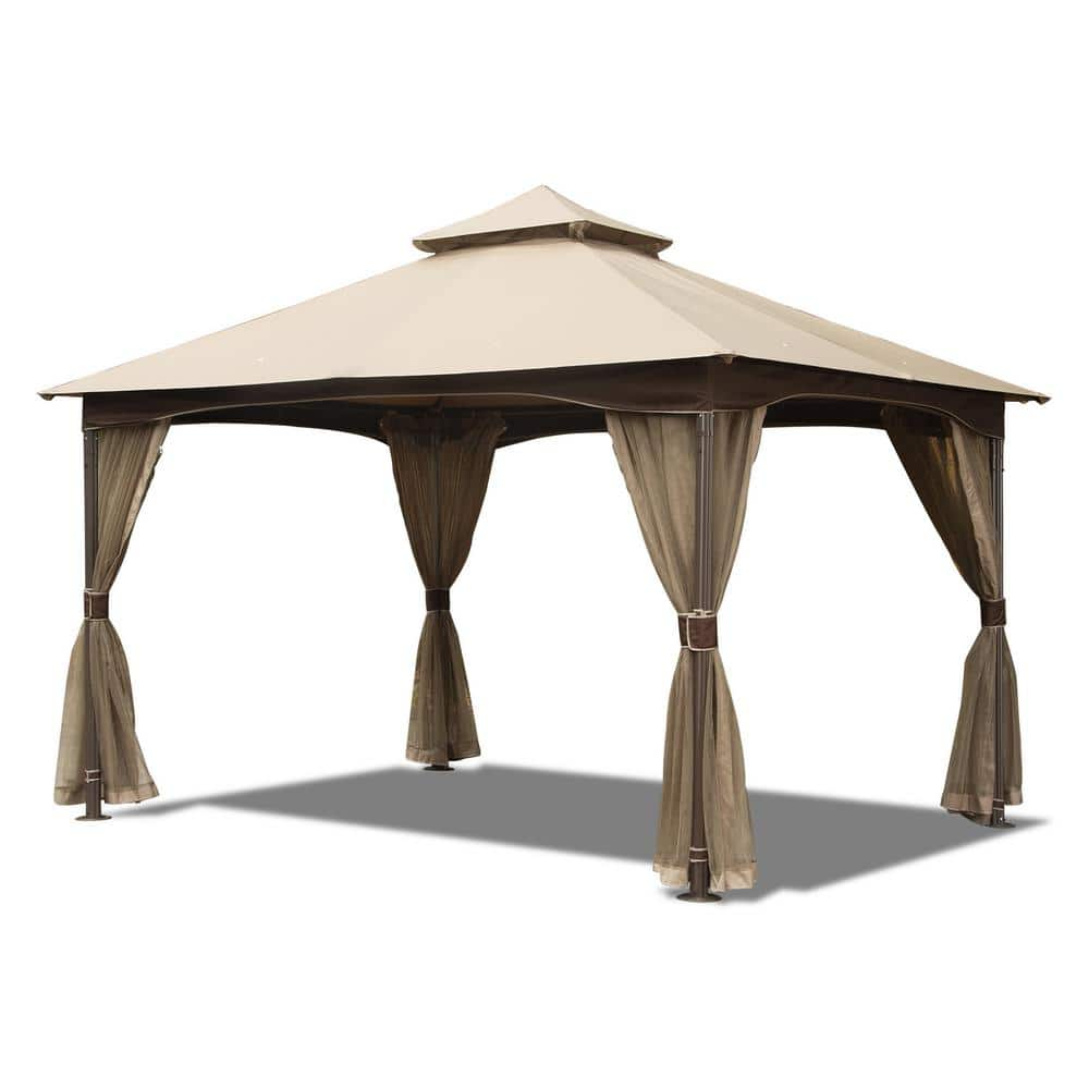 Yangming 10 ft. x 13 ft. Champagne Waterproof Double-Roof Canopy ...