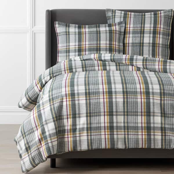 The Company Store Company Cotton Easton Velvet Flannel Gray Multi Full Cotton Duvet Cover