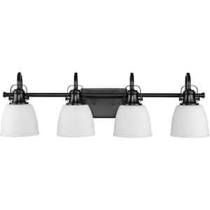 Preston 30.5 in. 4-Light Matte Black Vanity Light with Etched Opal Glass Shades