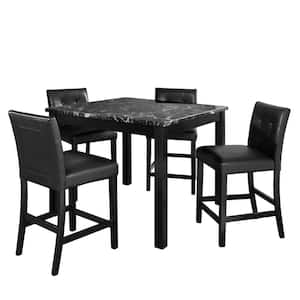 Laurel 5-Piece Transitional Black Counter Height Dining Set with Faux Marble Table Top