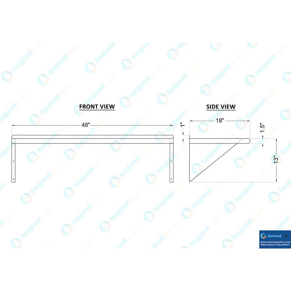 48" Long 18" Deep Stainless Steel Wall Shelf