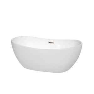 Rebecca 60 in. Acrylic Flatbottom Non-Whirlpool Bathtub in White with Brushed Nickel Trim