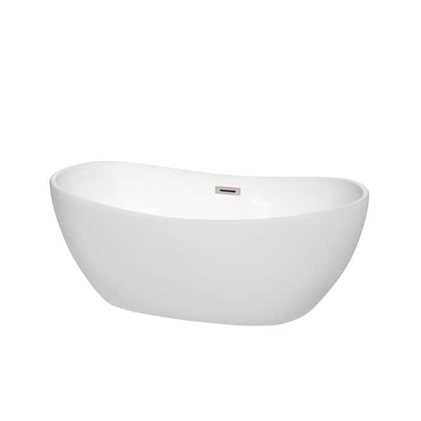 Wyndham Collection Rebecca 60 in. Acrylic Flatbottom Non-Whirlpool Bathtub in White with Brushed Nickel Trim