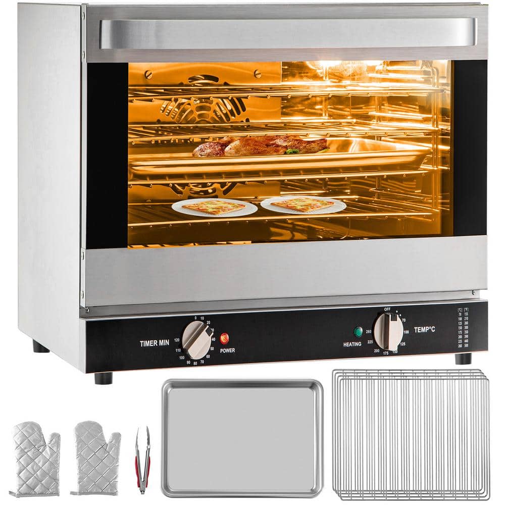 Commercial Convection Oven, 66 L/60 qt.,Half-Size Countertop, 1800W 4-Tier Toaster in Silver with Glass Door,Electric