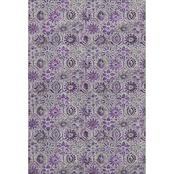 Mayfield Premium Machine Washable Abstract AMF1938 Purple 3 ft. x 4 ft. Area Rug