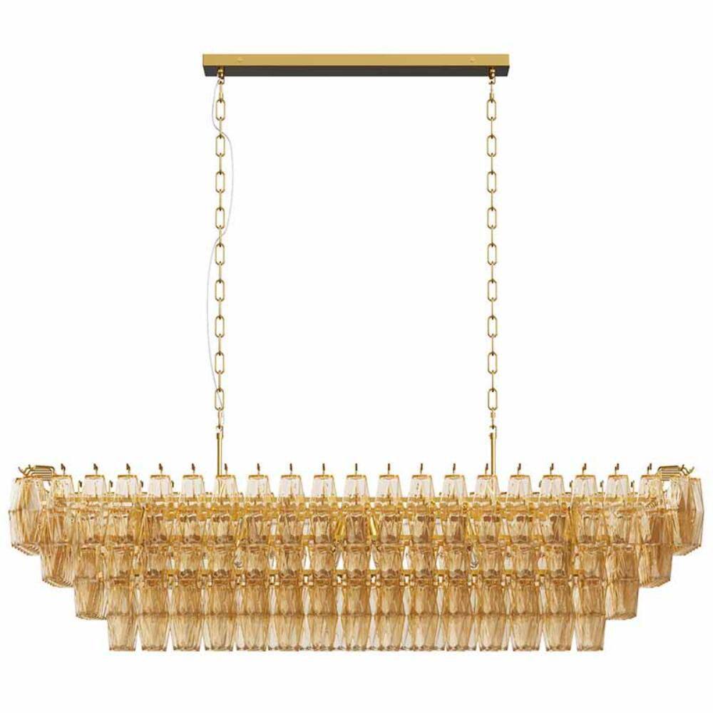 54 in. 12-Light Gold Rectangular Chandelier with Smoke Glass, 4-Tier Modern Farmhouse Dining Room Kitchen Island Light price history on PriceWatchPro