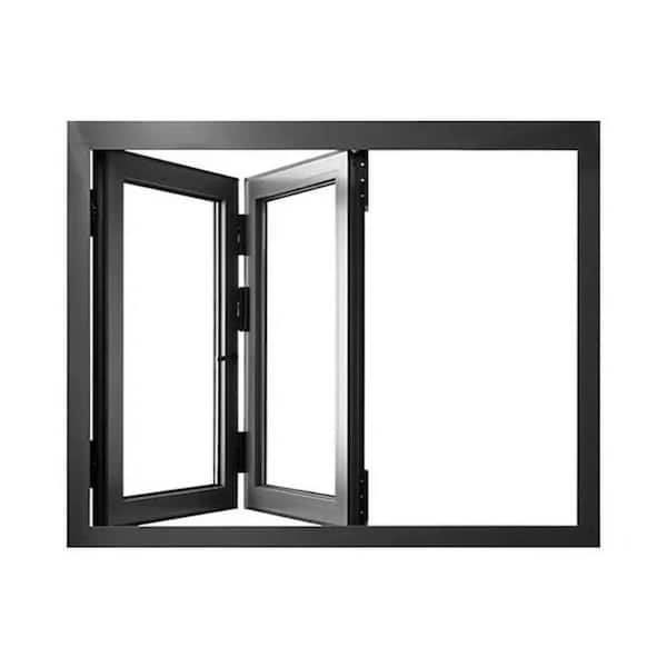 Petraki and Co. 60 in. W x 48 in. H Right-Handed Outswing Matte Black Aluminum Tempered Glass Bifold Window