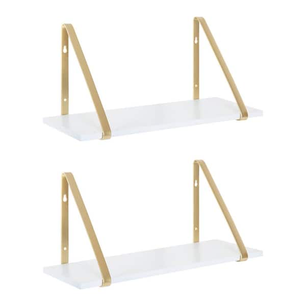 Kate and Laurel Soloman 18 in. x 8 in. x 8 in. White/Gold Decorative Wall Shelf