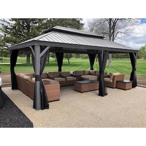 12 ft. x 20 ft. Light Gray Patio Outdoor Gazebo for Backyard Hardtop Aluminum Frame with Upgrade Curtain and Netting