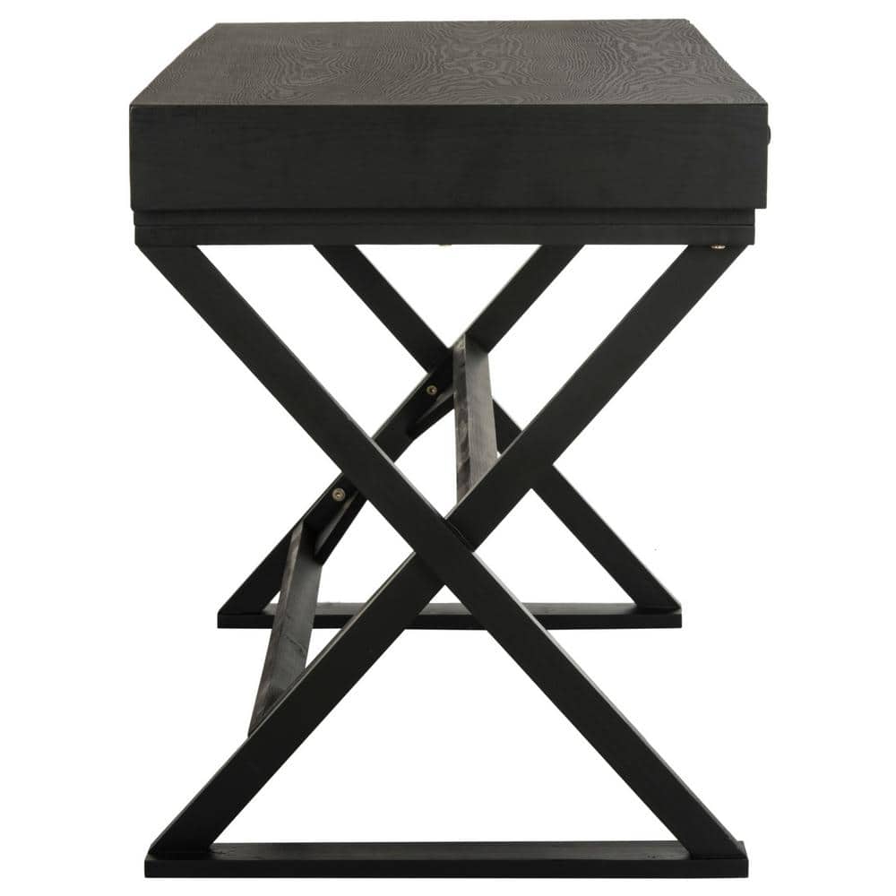 Weathered Black Transitional Wood Home Office Desk with Drawers