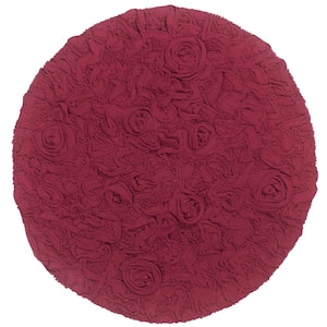 Bell Flower Collection 100% Cotton Tufted Non-Slip Bath Rugs, 30 in. Round, Red