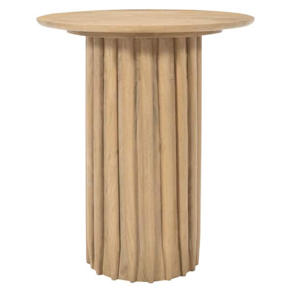 THE URBAN PORT 20 in. Brown Round Mango Wood End Table with Fluted Base