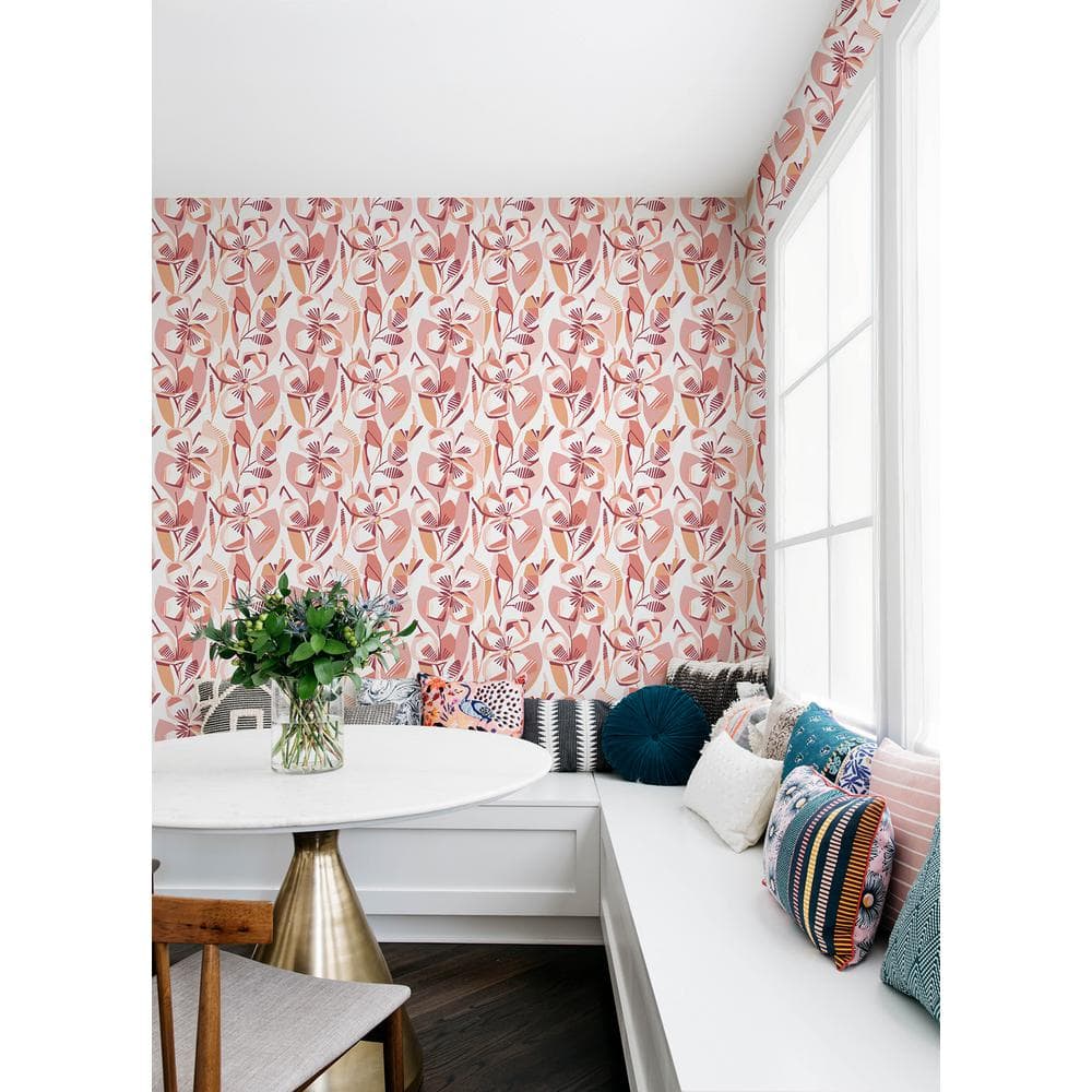 Nathalie Pink and Coral Abstract Floral Wallpaper