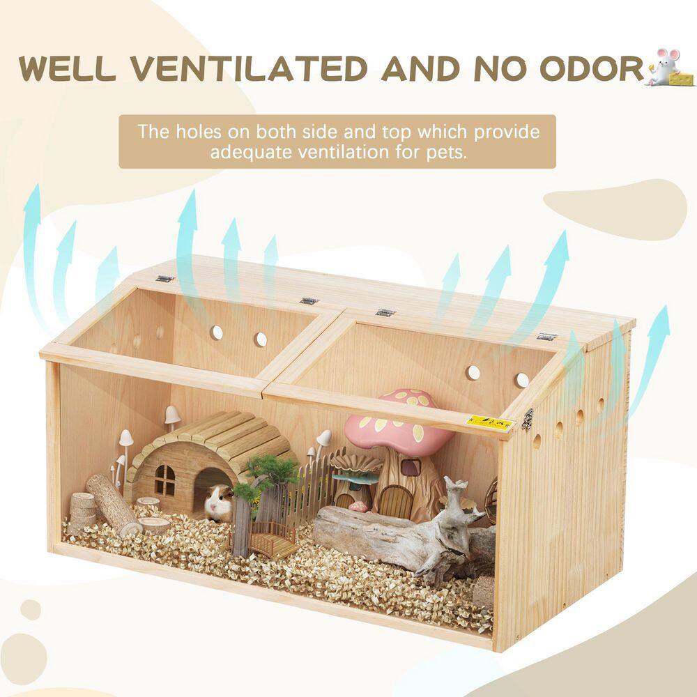 Natural Pinewood Hamster Cage with Acrylic Roof and Panels