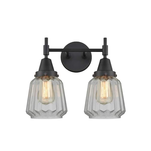Chatham 15.25 in. Matte Black, Clear Vanity Light with Clear Glass Shade